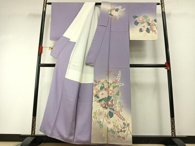 平和屋着物●染色作家　草野一騎　訪問着　枝花文　暈し染め　金彩　正絹　逸品　未使用　AABH4692fy