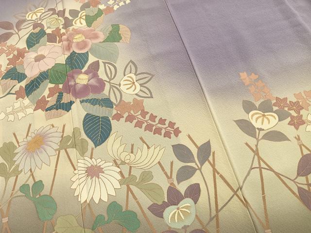 平和屋着物●染色作家　草野一騎　訪問着　枝花文　暈し染め　金彩　正絹　逸品　未使用　AABH4692fy