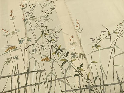 平和屋着物●訪問着　友禅　駒刺繍　草花文　金彩　ロング丈　正絹　逸品　AABH4693fy