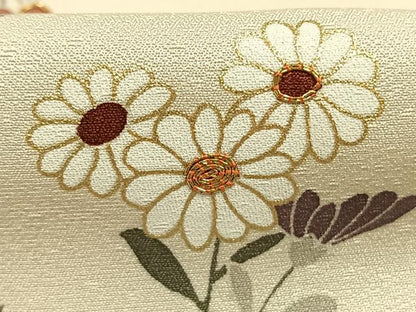 平和屋着物●訪問着　友禅　駒刺繍　草花文　金彩　ロング丈　正絹　逸品　AABH4693fy