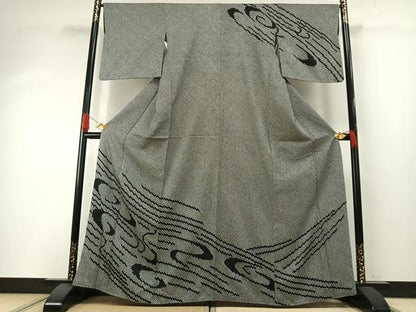 平和屋着物●訪問着　総絞り　流水文　黒地　正絹　逸品　AABH4694fy