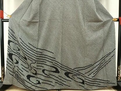 平和屋着物●訪問着　総絞り　流水文　黒地　正絹　逸品　AABH4694fy