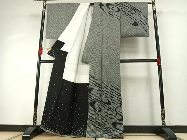 平和屋着物●訪問着　総絞り　流水文　黒地　正絹　逸品　AABH4694fy