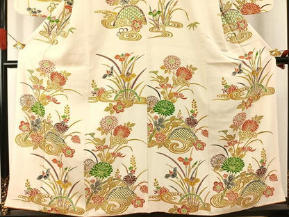 平和屋着物●訪問着　型染め　草花文　正絹　逸品　AABH4701fy