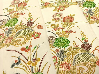 平和屋着物●訪問着　型染め　草花文　正絹　逸品　AABH4701fy