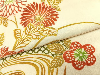 平和屋着物●訪問着　型染め　草花文　正絹　逸品　AABH4701fy