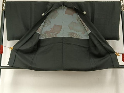 平和屋着物●男性　黒紋付　羽織セット　正絹　逸品　AABH4706fy