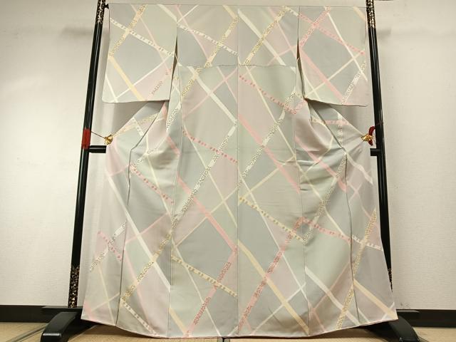 平和屋着物●上質な小紋　地紋起こし　鬘帯花文　金彩　正絹　逸品　AABH4707fy 平和屋着物○上質な小紋 地紋起こし 鬘帯花文 金彩 正絹 逸品