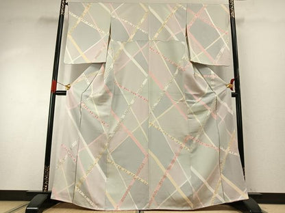 平和屋着物●上質な小紋　地紋起こし　鬘帯花文　金彩　正絹　逸品　AABH4707fy