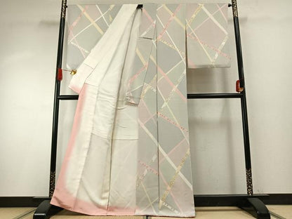 平和屋着物●上質な小紋　地紋起こし　鬘帯花文　金彩　正絹　逸品　AABH4707fy
