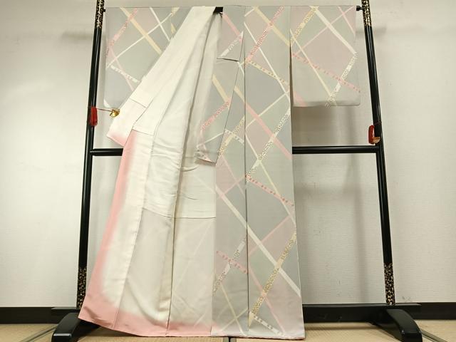 平和屋着物●上質な小紋　地紋起こし　鬘帯花文　金彩　正絹　逸品　AABH4707fy