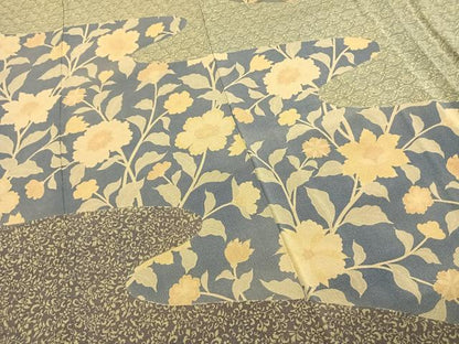 平和屋着物●訪問着　型染め　草花文　鬼しぼ縮緬　正絹　逸品　AABH4709fy