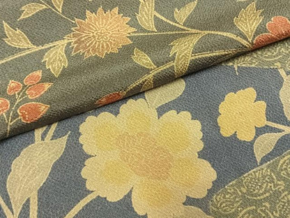 平和屋着物●訪問着　型染め　草花文　鬼しぼ縮緬　正絹　逸品　AABH4709fy