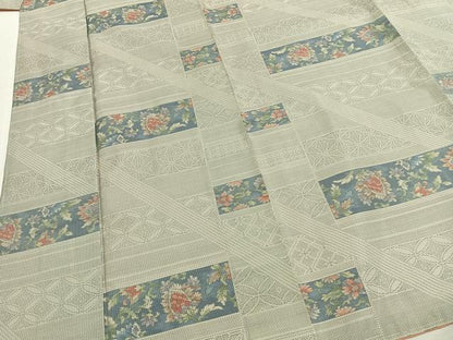 平和屋着物●本場大島紬　白大島　一元7マルキ　総絣　横段花文　正絹　逸品　AABH4711fy