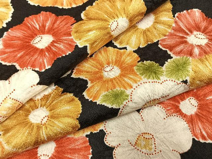 平和屋着物●上質な小紋　草花文　黒地　正絹　逸品　AABH4727fy