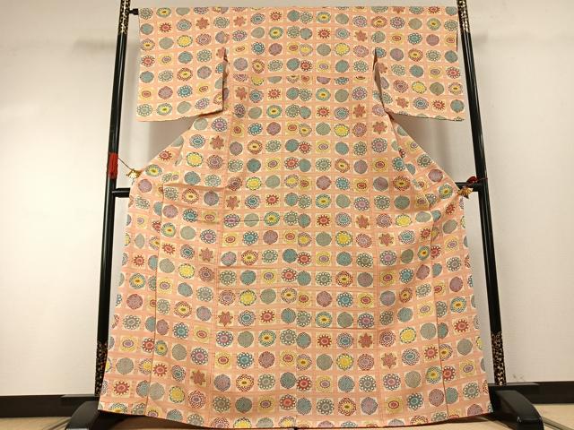 平和屋着物●上質な小紋　型染め　色紙花文　正絹　逸品　AABH4728fy 平和屋着物○上質な小紋 型染め 色紙花文 正絹 逸品 AABH4728fy