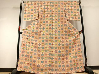 平和屋着物●上質な小紋　型染め　色紙花文　正絹　逸品　AABH4728fy