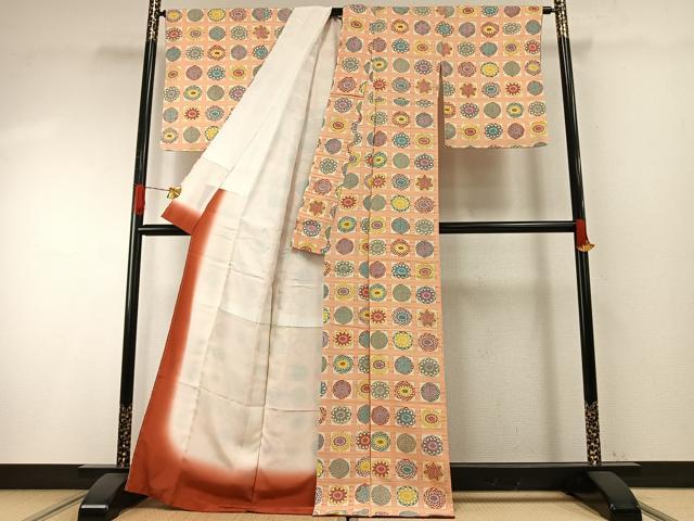 平和屋着物●上質な小紋　型染め　色紙花文　正絹　逸品　AABH4728fy 平和屋着物○上質な小紋 型染め 色紙花文 正絹 逸品 AABH4728fy