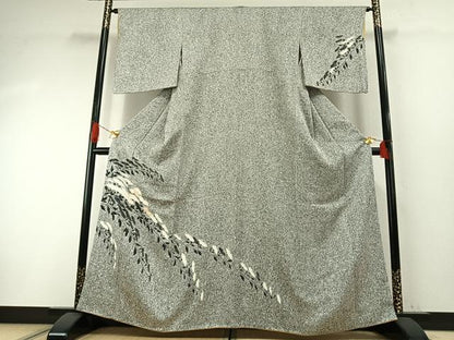 平和屋着物●訪問着　駒刺繍　枝菊文　たたき染め　正絹　逸品　AABH4733fy
