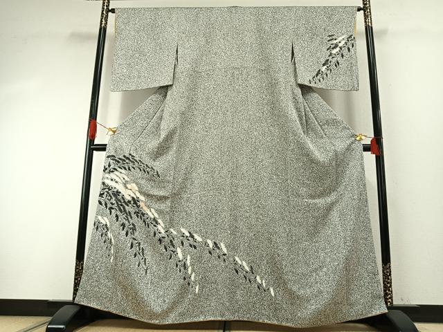 平和屋着物●訪問着　駒刺繍　枝菊文　たたき染め　正絹　逸品　AABH4733fy