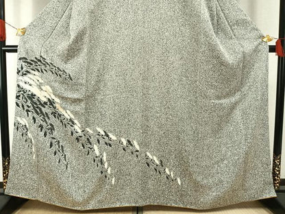 平和屋着物●訪問着　駒刺繍　枝菊文　たたき染め　正絹　逸品　AABH4733fy