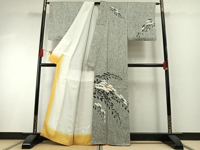 平和屋着物●訪問着　駒刺繍　枝菊文　たたき染め　正絹　逸品　AABH4733fy