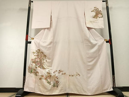 平和屋着物●訪問着　刺繍　花鳥文　暈し染め　金彩　正絹　逸品　AABH4735fy