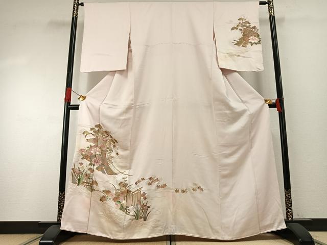 平和屋着物●訪問着　刺繍　花鳥文　暈し染め　金彩　正絹　逸品　AABH4735fy