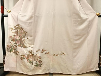 平和屋着物●訪問着　刺繍　花鳥文　暈し染め　金彩　正絹　逸品　AABH4735fy