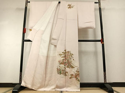 平和屋着物●訪問着　刺繍　花鳥文　暈し染め　金彩　正絹　逸品　AABH4735fy