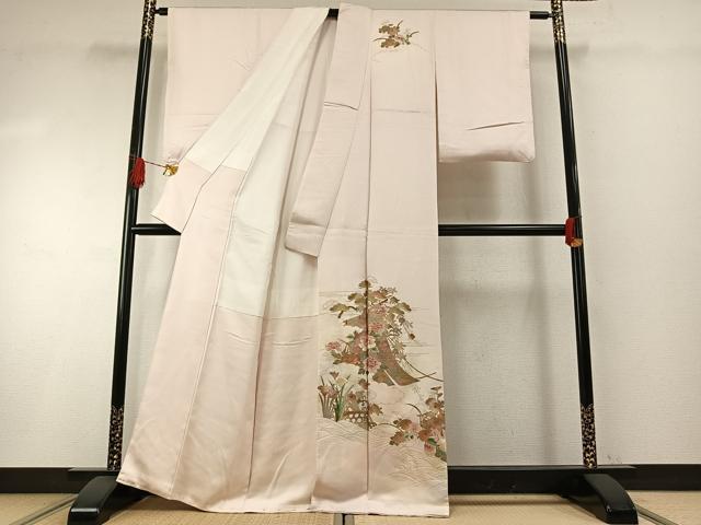 平和屋着物●訪問着　刺繍　花鳥文　暈し染め　金彩　正絹　逸品　AABH4735fy