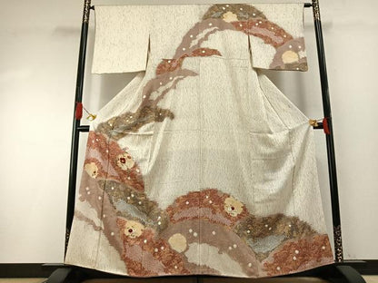平和屋着物●訪問着　絞り　刺繍　草花文　金糸　金彩　正絹　逸品　AABH4736fy