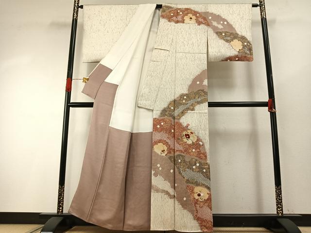 平和屋着物○訪問着 絞り 刺繍 草花文 金糸 金彩 正絹 逸品 AABH4736fy