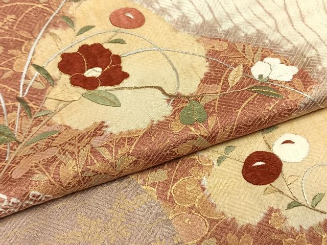 平和屋着物●訪問着　絞り　刺繍　草花文　金糸　金彩　正絹　逸品　AABH4736fy