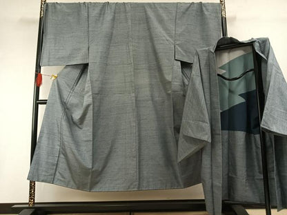 平和屋着物●男性　塩沢紬　アンサンブル　蚊絣　キングサイズ　正絹　逸品　AABH4740fy