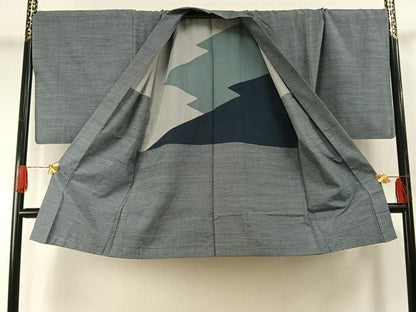 平和屋着物●男性　塩沢紬　アンサンブル　蚊絣　キングサイズ　正絹　逸品　AABH4740fy