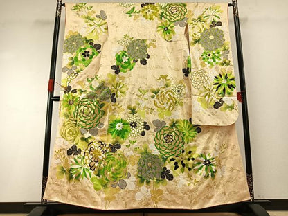 平和屋着物●豪華振袖　駒刺繍　草花文　金彩　正絹　逸品　AABH4744fy