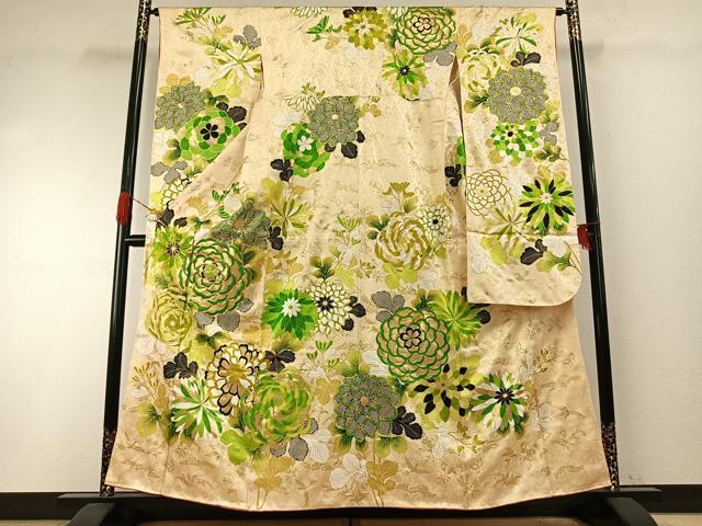 平和屋着物●豪華振袖　駒刺繍　草花文　金彩　正絹　逸品　AABH4744fy