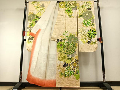 平和屋着物●豪華振袖　駒刺繍　草花文　金彩　正絹　逸品　AABH4744fy