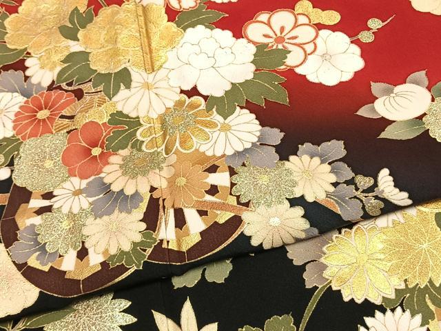 平和屋着物●豪華振袖　作家物　片輪車花文　暈し染め　金銀彩　正絹　逸品　AABH4750fy