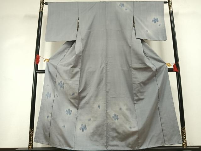 平和屋着物●訪問着　紬地　舞桜文　ゑり善扱い　正絹　逸品　AABH4752fy