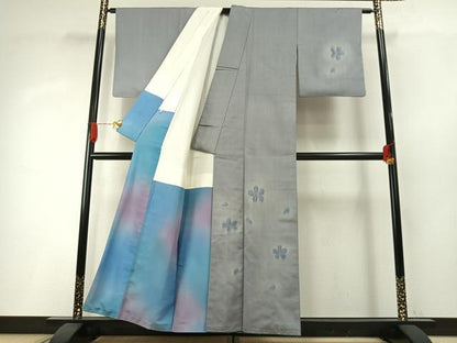 平和屋着物●訪問着　紬地　舞桜文　ゑり善扱い　正絹　逸品　AABH4752fy
