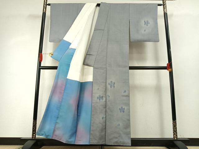 平和屋着物●訪問着　紬地　舞桜文　ゑり善扱い　正絹　逸品　AABH4752fy