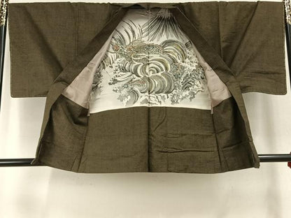平和屋着物●男性　紬　アンサンブル　霞文　正絹　逸品　未使用　AABH4756fy
