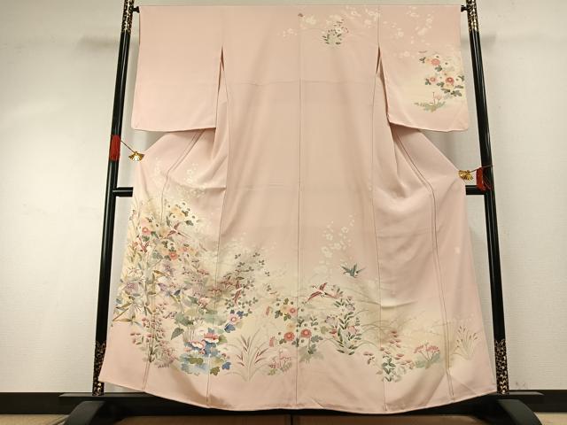 平和屋着物●訪問着　友禅　作家物　花鳥文　暈し染め　正絹　逸品　AABH4761fy