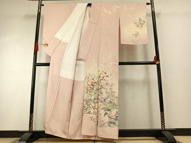平和屋着物●訪問着　友禅　作家物　花鳥文　暈し染め　正絹　逸品　AABH4761fy