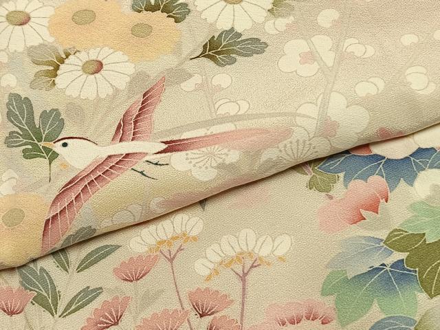 平和屋着物●訪問着　友禅　作家物　花鳥文　暈し染め　正絹　逸品　AABH4761fy