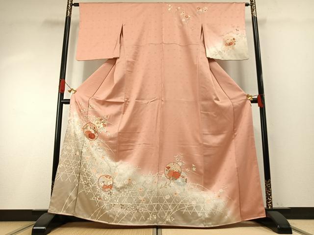 平和屋着物●訪問着　雪輪花文　暈し染め　金銀彩　正絹　逸品　AABH4763fy