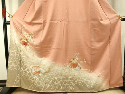 平和屋着物●訪問着　雪輪花文　暈し染め　金銀彩　正絹　逸品　AABH4763fy