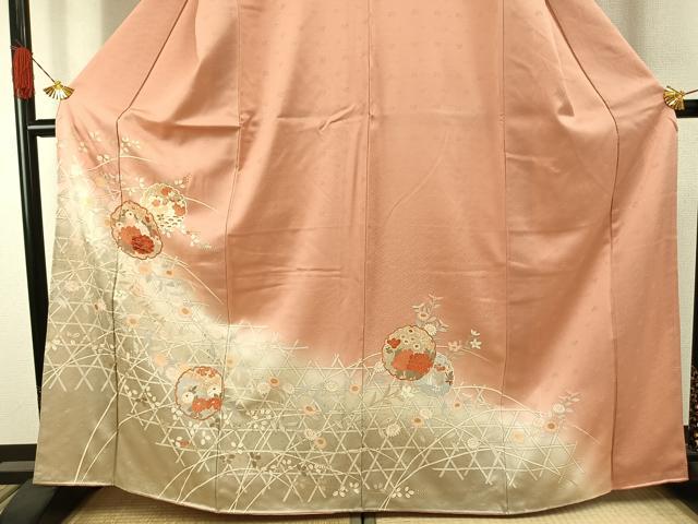 平和屋着物●訪問着　雪輪花文　暈し染め　金銀彩　正絹　逸品　AABH4763fy